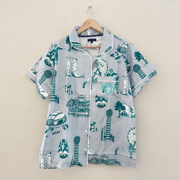 Katie Kime Dallas Toile Pajama Short Set Large Cotton Sleepwear Lounge Classic - Picture 5 of 14